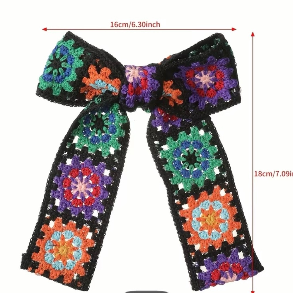 Crochet Floral Hair Bow Clips (Set of 3) | Cottagecore Romantic Hair Accessories - Picture 7 of 9